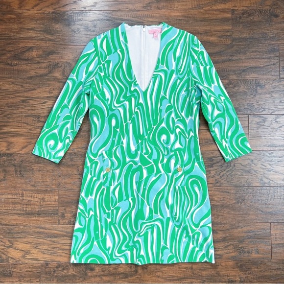 Lilly Pulitzer • Charlena Dress printed ponte shift green blue Finders Keepers - Picture 4 of 13